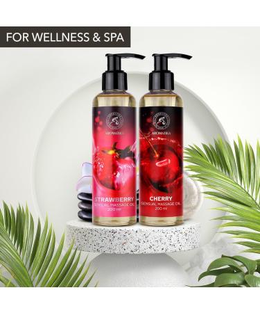 Sensual Massage Oil Set 2x200ml - Strawberry & Cherry - Edible Kissable Body Massage Oil with Almond & Grape Seed Oil for Couples - Buy Online on GoSupps.com