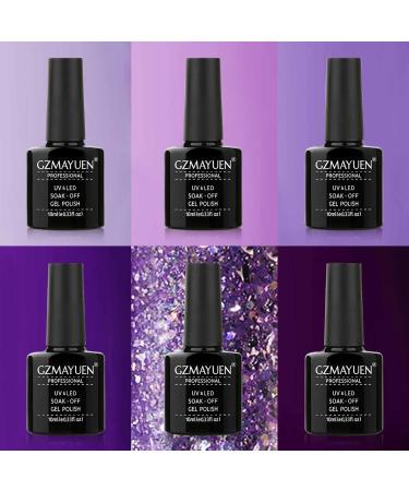 GZMAYUEN UV Nail Polish Set - 6 Color Purple Glitter Gel for Perfect Gel Nails | 10ml Shellac Varnish - Buy Online on GoSupps.com