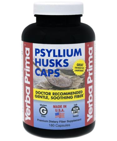 Yerba Prima Psyllium Husks Caps Dietary Fiber 625 mg, 180 Capsules - Colon Cleansing Supplement - Gut Health - Vegan Non-GMO Gluten Free