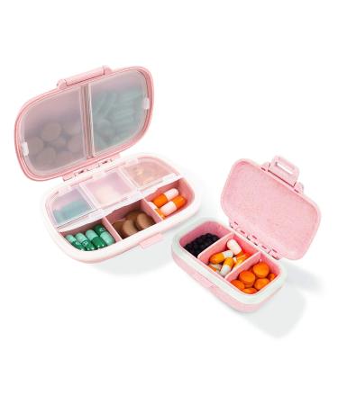 2 Pack Daily Pill Case Travel Pill Box, Pill Holder with Label, Green Drug Medicine Case, Waterproof Purse Pill Case, Portable Supplement Case Medicine Container Compact for Pocket (M+S, Pink) 2 Count (Pack of 1) Pink