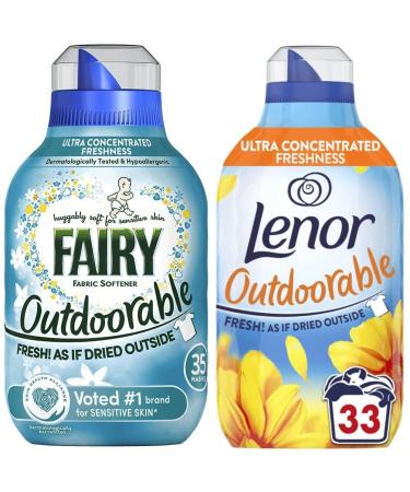 Fairy Outdoorable Non Bio Fabric Conditioner for Sensitive Skin Ultra Concentrated 35washes 490ml + Lenor Outdoorable Fabric Conditioner Ultra Concentrated Summer Breeze Scent 33washes 462ml