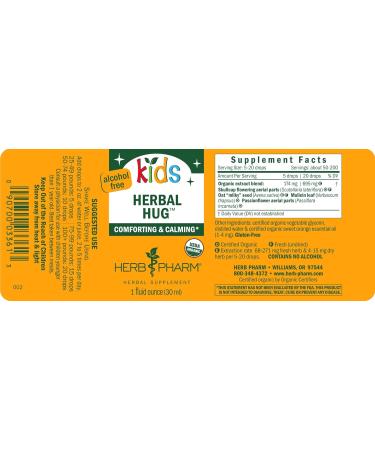 Herb Pharm Organic Kids Herbal Hug: Nervous System Support with Skullcap Passionflower Mullein & Oat Seed | Fast-Absorbing & Alcohol-Free Kid-Friendly Taste Extract for Kids 1 oz* - Buy Online on GoSupps.com