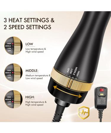 3 in 1 Hot Air Brush Hair Dryer & Volumizer - Straighten Curl and Blow Dry | ALCI Safety Plug | Negative Ionic Technology for All Hair Types (Gold - Buy Online on GoSupps.com