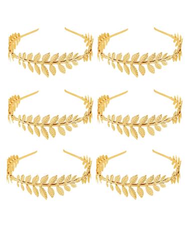 Miaija 6Pieces Gold Leaf Headband Greek Goddess Headpiece Band Crown of Leaves Christmas Party Photo Prop for Halloween Girls Women Hair Accessories