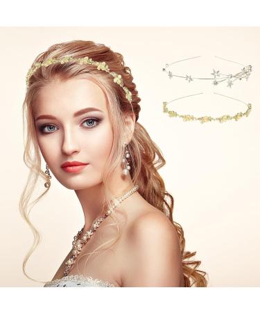 2 Jewelled Vine Hairpieces Gold Metal Headband Charm Hair Hoop Headdress Vintage Decorative Headwear Elastic Fashion Hair Accessories Women Girl Daughter(rhinestone stars+opal three-petal flowers) - Buy Online on GoSupps.com