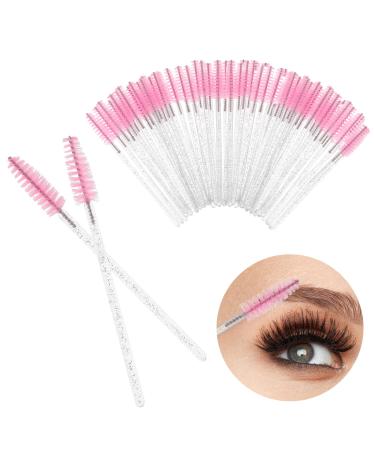 50 pieces of lash brush crystal eyelash brush disposable eyebrow spooler brush disposable mascara magic wands eyelashes brush eyes make-up tools for beauty salon and home use pink