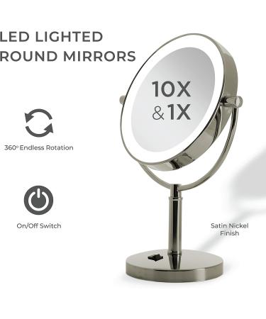 Zadro Laguna 11 Makeup Mirror with Lights and Magnification - LED Lighted Mirror 10X/1X or 5X/1X 11x5.5x17.5 Polished Nickel - Buy Online on GoSupps.com