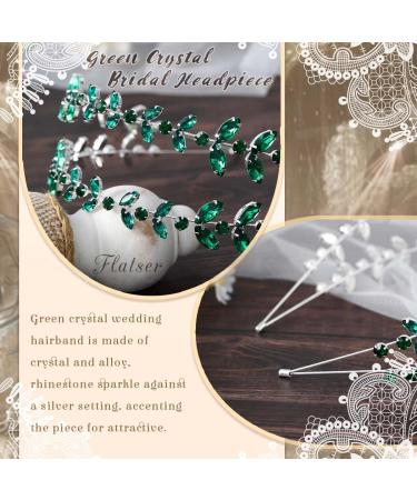 Flatser Green Crystal Bridal Headpiece | Double Layer Silver Rhinestone Wedding Headband for Women - Buy Online on GoSupps.com