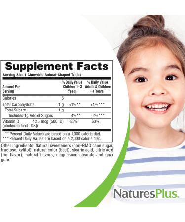 NaturesPlus Animal Parade Vitamin D3 Children s Chewables - Black Cherry Flavor - 90 Animal-Shaped Tablets Pack of 2 - Gluten Free Vegetarian Hypoallergenic - 180 Total Servings 90 Count (Pack of 2) - Buy Online on GoSupps.com
