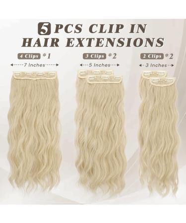 BARSDAR 5 PCs Long Wavy Clip-In Hair Extensions - Thick Natural Soft Synthetic Hair - 45 cm Beige Blonde Mix & Light Ash Blonde for Women & Girls - Buy Online on GoSupps.com