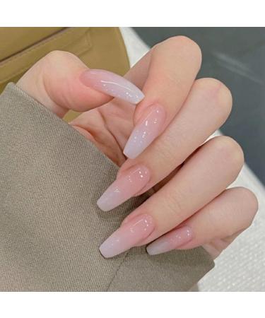 False Nails 24PCS Press on Nails Nude Pink False Nails with Glue Elegant Fake Nails French Tip False Nails Stick on Nails for Women Nude Pink Long Fake Nails Fashion Fake Nails for Women Girls