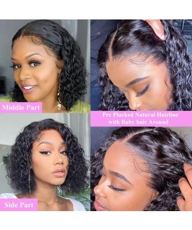 SWEETGIRL 10 Inch Short Curly Bob Human Hair Lace Front Wig - Pre Plucked 150% Density Water Wave Frontal Wig for Black Women - Buy Online on GoSupps.com