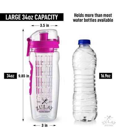 Zulay 34oz Fruit Infuser Water Bottle with Sleeve - Flamingo Pink - Anti-Slip Grip & Flip Top Lid - Infused Water Bottle for Women & Men - Buy Online on GoSupps.com