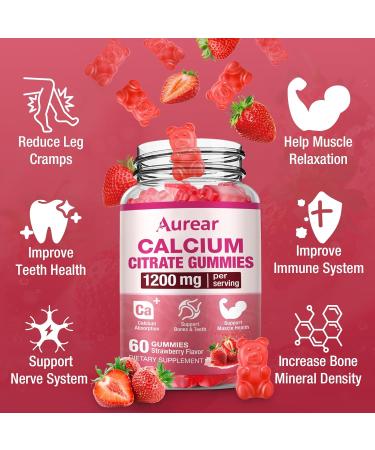 Calcium Citrate Gummies - Strawberry Flavor 1200mg High Potency Supports Bone Muscle & Overall Wellness for Men Women & Seniors 60 Count Chewable Calcium Supplement (Pack of 2) - Buy Online on GoSupps.com
