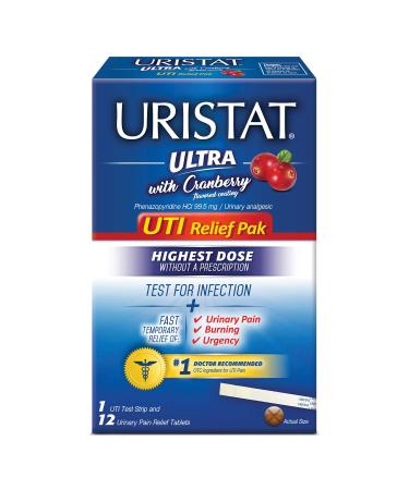 Uristat Ultra UTI Relief Pak, Test for Urinary Tract Infection, Experience Urinary Pain Relief, 1 UTI Test Strip & 12 Pain Relief Tablets - Buy Online on GoSupps.com