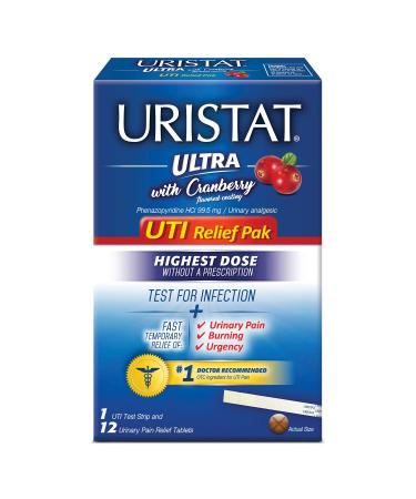 Uristat Ultra UTI Relief Pak, Test for Urinary Tract Infection, Experience Urinary Pain Relief, 1 UTI Test Strip & 12 Pain Relief Tablets