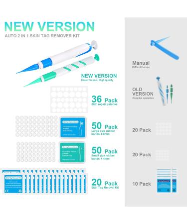 New Version Auto Skin Tag Remover Kit 2-Set Painless Skin Tag Removal Kit Tools for (1-9mm) Skin Tags (includes 100 Removal Bands & 36 Repair Patches & 20 Pcs Cleansing Wipes) Blue Green 2pcs Kit - Buy Online on GoSupps.com