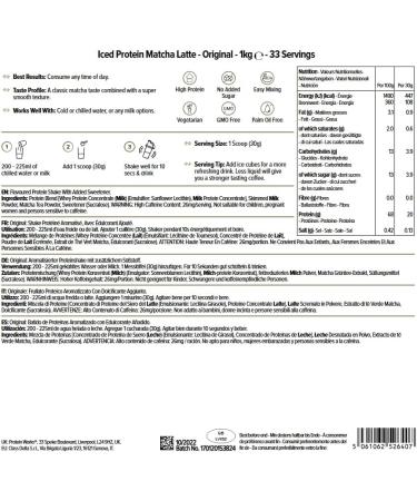 Protein Works - Iced Protein Matcha Latte Th Vert Matcha Premium 26mg Caf ine Riche en Prot ines Sans Sucres Ajout s Soutient la Concentration et la Vigilance 33 Portions (1kg) Sans saveur 33 Portions (1kg) - Buy Online on GoSupps.com