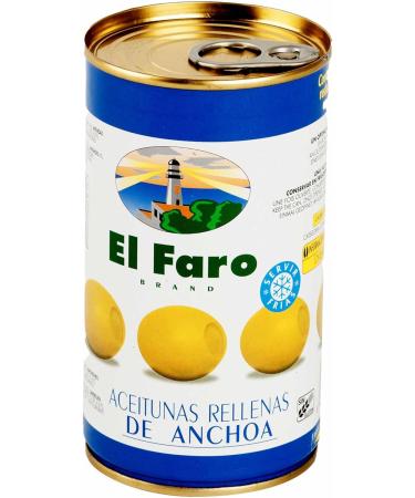 El Faro 3 x350g tins (150 grams drained/tin) Green Manzanilla Spanish Olives Filled With Hand Anchovy - Buy Online on GoSupps.com