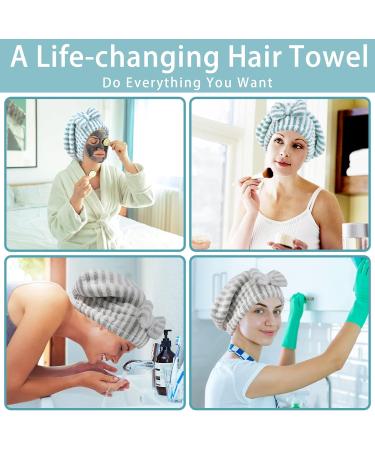 2-Pack Microfiber Hair Towel Caps with Bow-Knot for Fast Drying - Blue, Gray, and White - Soft & Absorbent Hair Drying Caps for Women - Buy Online on GoSupps.com