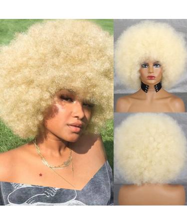 XINRAN 70s Blonde Afro Wigs for Black Women,Beige Blonde Curly Afro Wigs Natural Looking,Large Bouncy Afro Wigs for Women