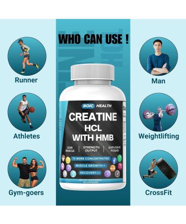 BOIC Creatine HCL + HMB Capsules | 410mg HMB per Serving & 1250mg Creatine Hydrochloride | Performance Formula & Ultra-Pure Strength | No Bloating Highly Soluble 120 Capsules - Buy Online on GoSupps.com