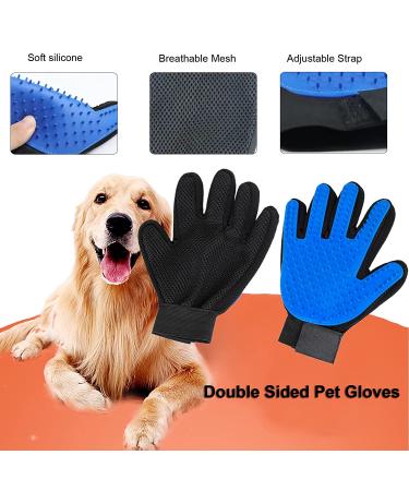 2-in-1 Dog & Cat Brush Set with Self-Cleaning Slicker Brush, Shedding Gloves, Pet Hair Remover Mitt - Blue - Buy Online on GoSupps.com