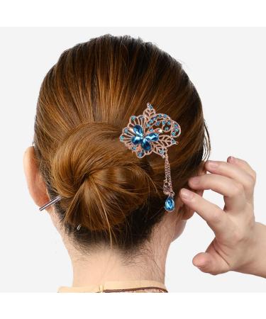 Uonlytech Flower Hair Stick Chinese Hair Chopsticks with Tassel Rhinestone Pearl Hair Pin Vintage Long Hair Decoration for Women Girls (Sky-Blue) Sky blue - Buy Online on GoSupps.com