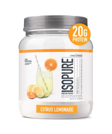 Isopure Infusions Refreshingly Light Fruit Flavored Whey Protein Isolate Powder "Shake Vigorously & Infuses in a Minute" Citrus Lemonade 16 Servings (Packaging May Vary)