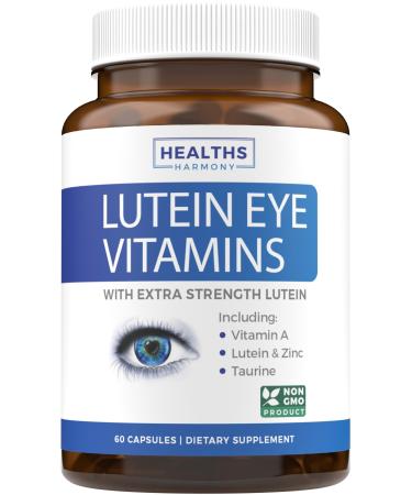 Lutein Eye Vitamins (Non-GMO) Vision Support Supplement for Tired and Dry Eyes - Maintain Vision Health with Zinc & Powerful Bilberry Milk Thistle Grape Seed and Turmeric Extracts - 60 Capsules