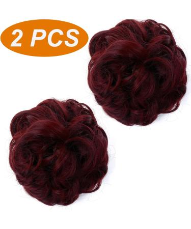 JJstar 2PCS Wine Red Messy Bun Hair Piece Curly Fake Hair Buns Updo High Heat Resistant Synthetic Fiber Scrunchies for Women - Buy Online on GoSupps.com