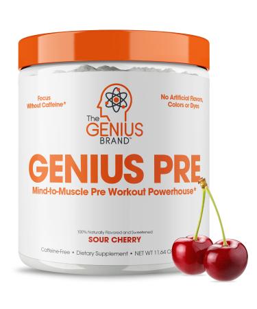 Genius Pre Workout Powder  Sour Cherry - All-Natural Nootropic Preworkout & Caffeine-Free Nitric Oxide Booster Supplement with Beta-Alanine & Alpha GPC - No Artificial Flavors  Sweeteners  or Dyes Sour Cherry 20.0 Servin...