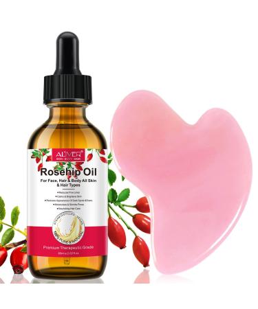Gua Sha Massage Tools with Rosehip Oil for Face and Skin 100% Pure Organic Rosehip Essential Oil for Facial Massage Cuticle Oil Face Oil and Anti Age Wrinkle Hair & Skin(60ml 2.02 oz)