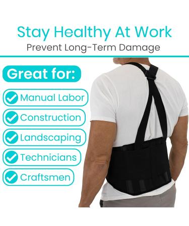 Vive Back Brace for Heavy Lifting | Adjustable Lumbar Support Belt for Men & Women | Pain Relief for Sciatica & Herniated Disc | Comfortable Compression with Suspenders - Buy Online on GoSupps.com