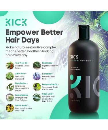 Kick Anti Dandruff Shampoo - Tea Tree Oil and Peppermint - Itchy Scalp Treatment - 509 ml - Buy Online on GoSupps.com