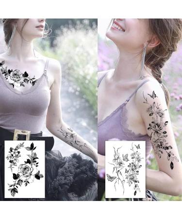 Roarhowl Tattoo Rose Set - 8 Large Flower Temporary Tattoos for Women | Exquisite Designs by Real Tattoo Artists - Buy Online on GoSupps.com