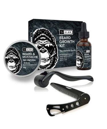 Ulab Ultimate Gorilla Bartwachstums -Kit with Derma Roller Bart Oil Bart Balam and Foldable Styling Cam - Gift set for men for beard growth styling and care - contains micronadel titan roller