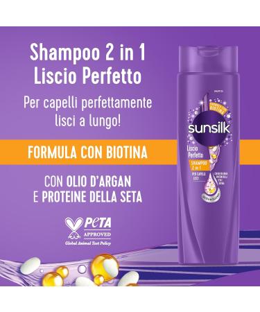 Sunsilk Liscio Perfetto 2-in-1 Shampoo & Conditioner with Argan Oil Silk Proteins & Biotin for Smooth Healthy Hair - 250ml - Buy Online on GoSupps.com