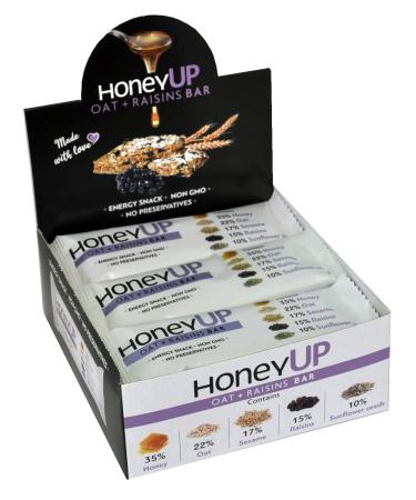 HoneyUp Oats & Raisins Display box 12 bars x 40g (Total: 480g) Oats Raisins Display box 12 bars x 40g (Total: 480g)