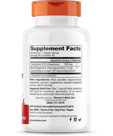 Doctor's Best High Absorption CoQ10 100mg with BioPerine - 60 Veggie Caps for Optimal Heart Health - Buy Online on GoSupps.com