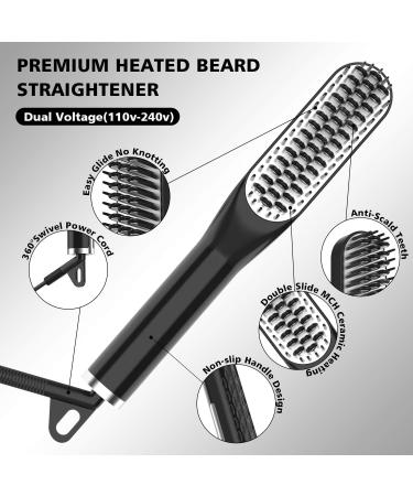 Beard Straightener for Men with FREE Beard Oil and Beard Balm Fast Anti-Scald Beard Straightening Comb Double Sided Ceramic Heated Beard Brush 3 Temperature Settings Portable for Travel and Home - Buy Online on GoSupps.com