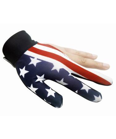 3 Finger Billiards Gloves Pool Cue Gloves Elastic Show Shooters Carom Pool Snooker Playerss Gloves Durable Breathable Anti-Skid Game Gloves with Adjustable Wrist Strap for Women Men Left Hand Left-flag