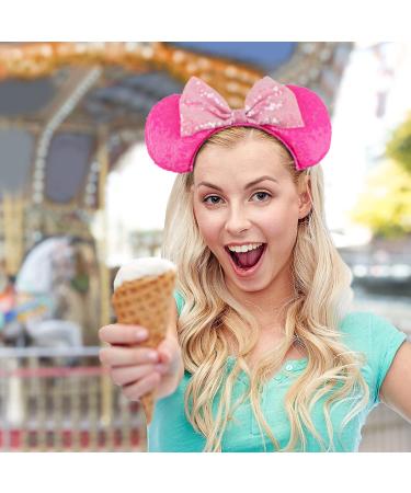 Konger Lovely Colorful Mouse Ears with Pink Big Bow Headband Hoop Hair Accessories - Dark Pink | Girls Birthday Party & Travel - Buy Online on GoSupps.com