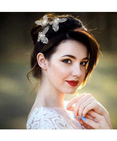24-Piece Butterfly Crystal Pearl Hair Pin Set | Silver Bridal Hair Clips for Women | Wedding Bride Headwear Accessories - Buy Online on GoSupps.com