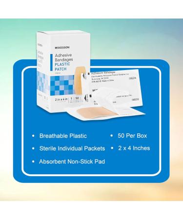 Buy McKesson Adhesive Bandages - Sterile Plastic Rectangle Tan 2x4 in 50 Count | 1200 Total - Fast International Shipping - Buy Online on GoSupps.com