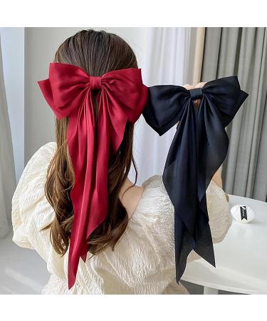 4 PCS Silky Satin Big Hair Bow Clips Barrettes with Long Tail French Hair Ribbon Bows with Long Silky Bows Hair Clips for Girls Women Adult Teens Hair Accessories - Buy Online on GoSupps.com