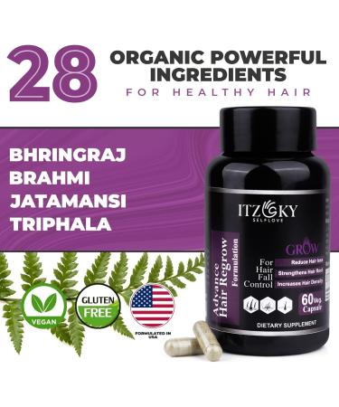Hair Growth Capsules - 60 Organic Pills for Stronger Fuller Hair in Men & Women | Natural Hair Thickening & Regrowth - Buy Online on GoSupps.com