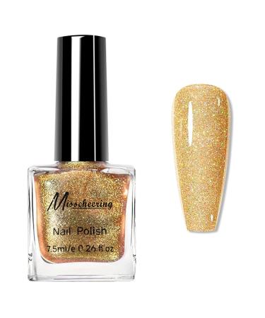 Glitter Nail Polish - Champagne Gold Nail Polish - Shimmer Sparkly Gold Glitter Nail Polish - High Glossy Quick Dry Nail Polish Starter Manicure Salon DIY at Home No Need Baking
