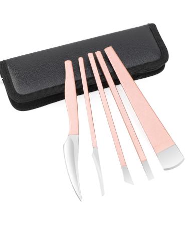 PARTURI Pedicure Knife Kit 5 Pack Rose Gold Foot Dead Callus Remover Stainless Set Professional Ingrown Toenail Steel Tool Feet Skin Care Nail File Tool Manicure Clippers Cuticle Scraper Toe Shaver 5 in 1 - Rose Gold