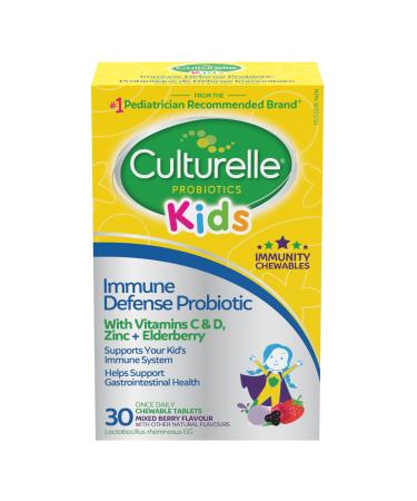 Culturelle Kids Immune Defense Probiotic + Elderberry Vitamin C and Zinc Immune Support for Kids Mixed Berry Chewables 30 count
